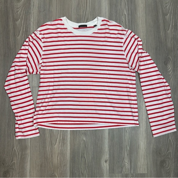 ATM Anthony Thomas Melillo Red White Striped Long Sleeve Cotton Top Size L - Picture 1 of 6